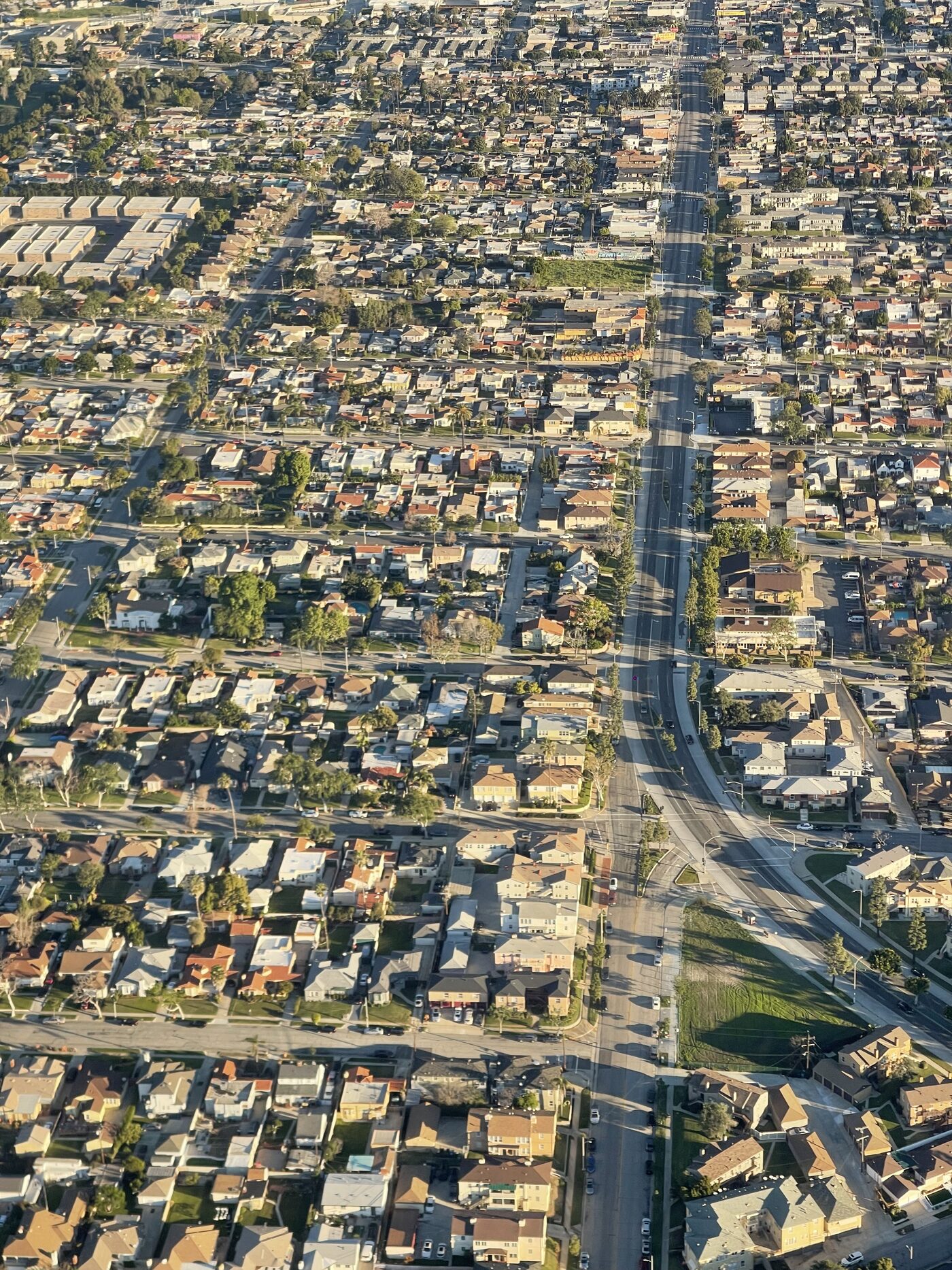 Aerial remote sensing view of a Los Angeles neighborhood showing tree canopy and rooftops
